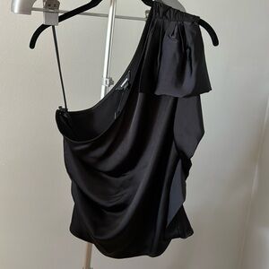 NWT Express black satin ruffled one shoulder top Size L